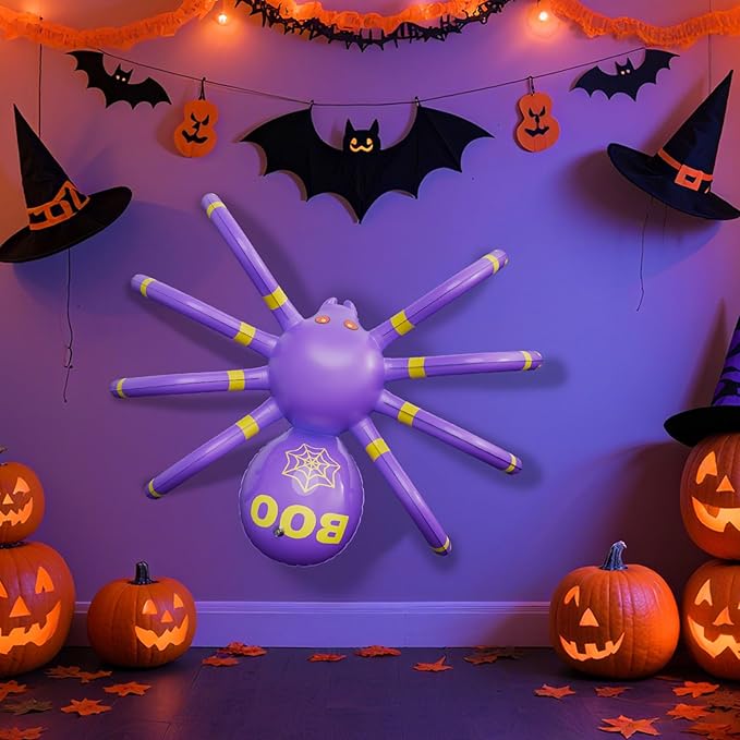 Halloween Spider Ring Toss Game, 2 Pack Inflatable Green and Purple Spiders with Rings and Pump