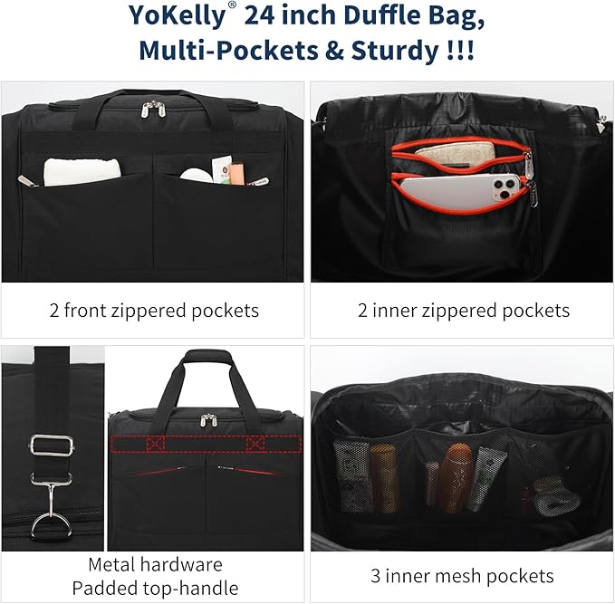 24 inch Large Gym Bag for Men - 65L Hard Bottom Duffle Bag with Shoes Compartment for Sport/Travel