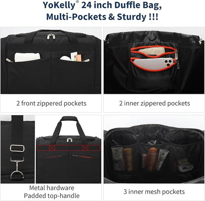 24 inch Large Gym Bag for Men - 65L Hard Bottom Duffle Bag with Shoes Compartment for Sport/Travel