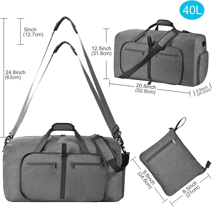 Felipe Varela Duffle Bag with Shoes Compartment and Adjustable Strap,Foldable Travel Duffel Bags