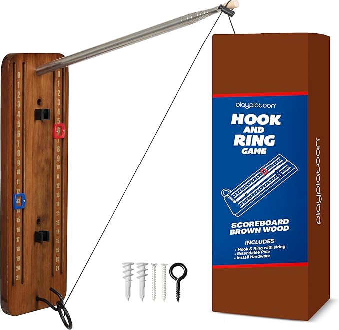 Play Platoon Hook and Ring Toss Bar Game for Adults - Wood Toss Ring Game for Adults - Perfect