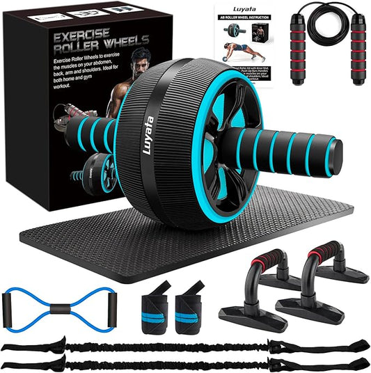 Ab Roller Wheel, 10-In-1 Ab Exercise Wheels Kit with Resistance Bands, Knee Mat, Jump Rope, Push-Up