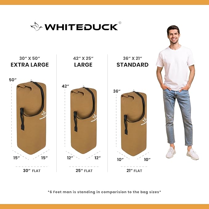 WHITEDUCK Top Load Canvas Folding Duffel Bag, Water Resistant Army Style Shoulder Bag for Men and
