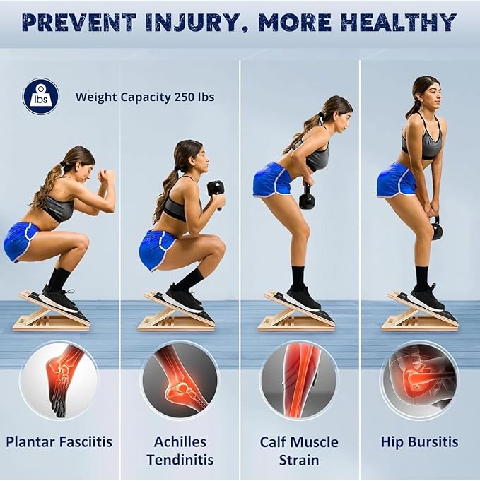 Professional Wooden Slant Board for Calf Stretching, Portable 5-Stretch Board for Knees, Non-Slip