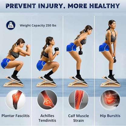 Professional Wooden Slant Board for Calf Stretching, Portable 5-Stretch Board for Knees, Non-Slip