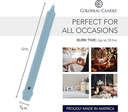Colonial Candle Unscented Taper Candle, Classic Collection, Wedgewood, 12 in, Pack of 12 - Up to 10