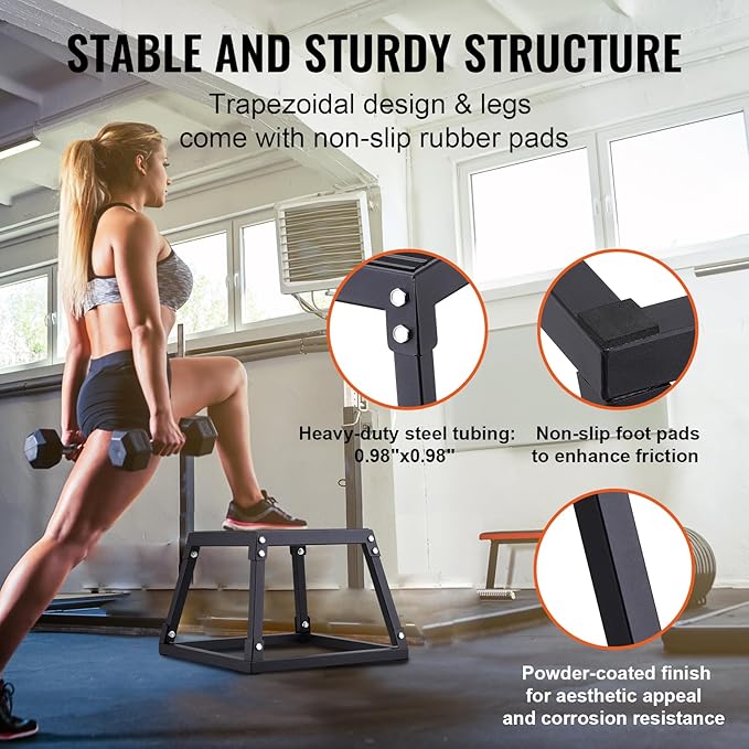 VEVOR Plyometric Jump Box, 18 Inch Plyo Box, Steel Plyometric Platform and Jumping Agility Box