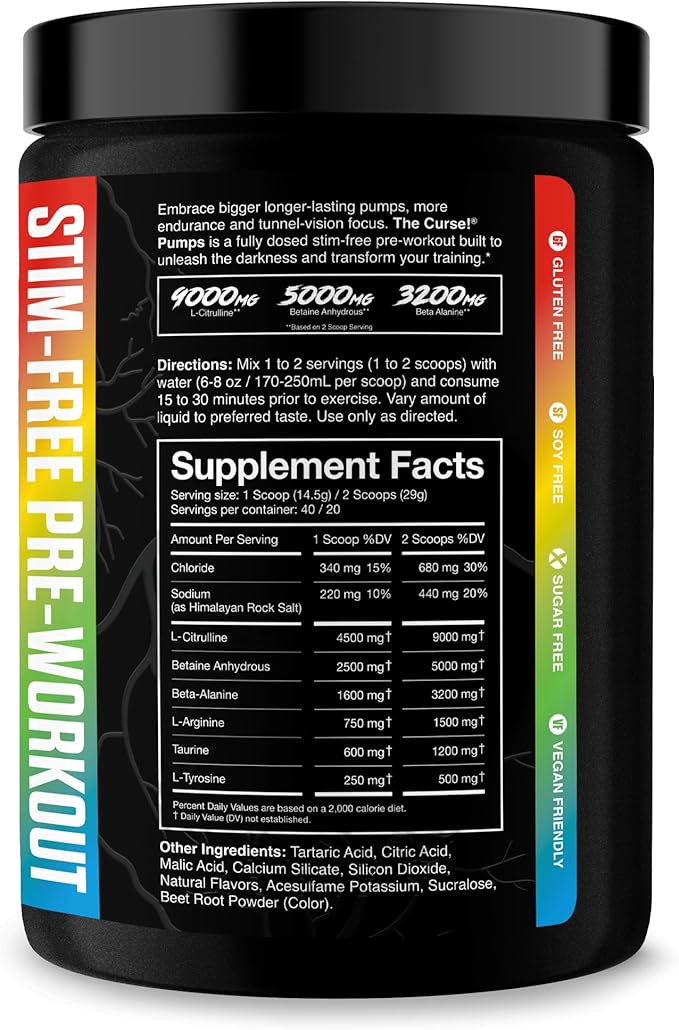 JNX SPORTS The Curse! Pump ??Stim-Free Pre-Workout | Sour Candy 40 Serves | Caffeine-Free Pump Pre