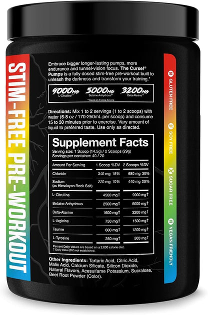 JNX SPORTS The Curse! Pump ??Stim-Free Pre-Workout | Sour Candy 40 Serves | Caffeine-Free Pump Pre