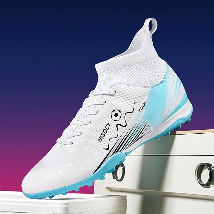 NISOCY Soccer Shoes for Mens Womens Professional Cleats High-Top Athletic Turf Football Shoe