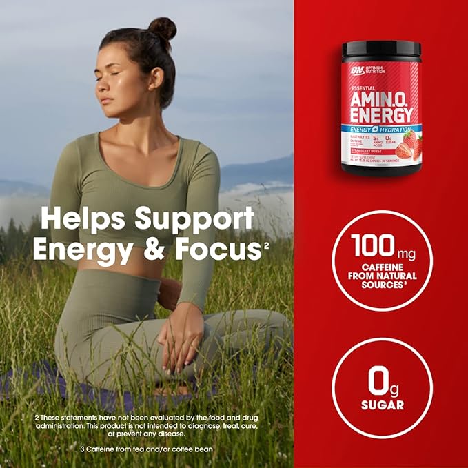 Optimum Nutrition Amino Energy Powder Plus Hydration, with BCAA, Electrolytes, and Caffeine