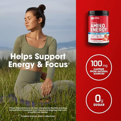 Optimum Nutrition Amino Energy Powder Plus Hydration, with BCAA, Electrolytes, and Caffeine