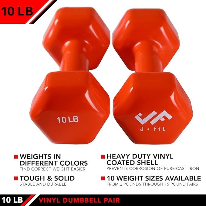 JFIT Dumbbell Pairs or Sets – Neoprene & Vinyl Coated Hand Weights for Home Gym, Strength Training