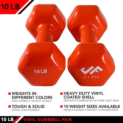 JFIT Dumbbell Pairs or Sets – Neoprene & Vinyl Coated Hand Weights for Home Gym, Strength Training