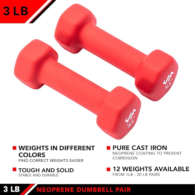 JFIT Dumbbell Pairs or Sets – Neoprene & Vinyl Coated Hand Weights for Home Gym, Strength Training