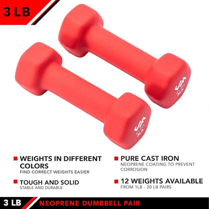 JFIT Dumbbell Pairs or Sets – Neoprene & Vinyl Coated Hand Weights for Home Gym, Strength Training