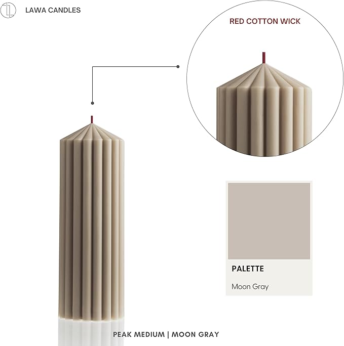 LAWA Ribbed Peak Pillar Candle - Large Beautiful Handmade Pillar Scented Soy Wax Candle Elegant