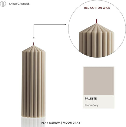 LAWA Ribbed Peak Pillar Candle - Large Beautiful Handmade Pillar Scented Soy Wax Candle Elegant