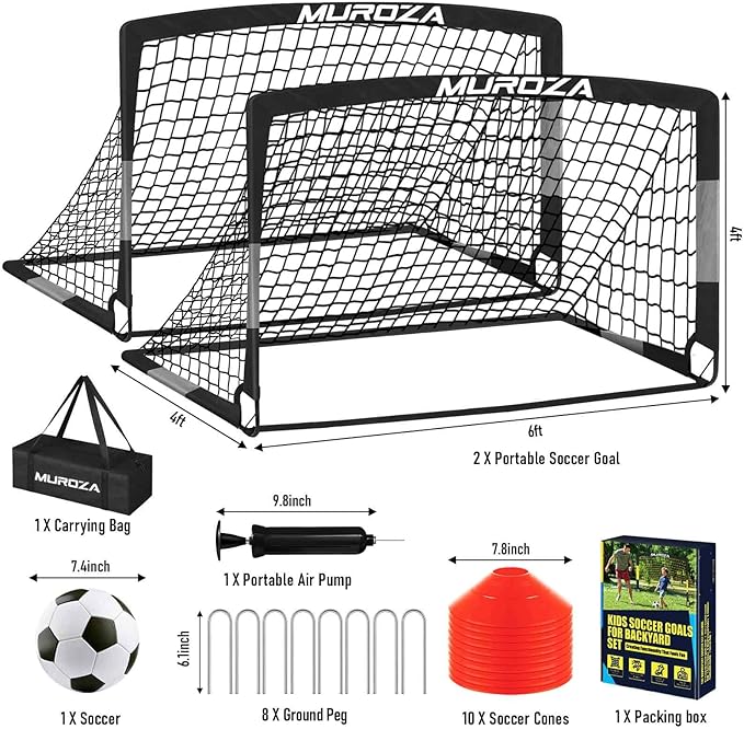 Soccer Goal, Kids Soccer Goals for Backyard Set, 2 Pack of Portable Pop Up Soccer Net with Soccer