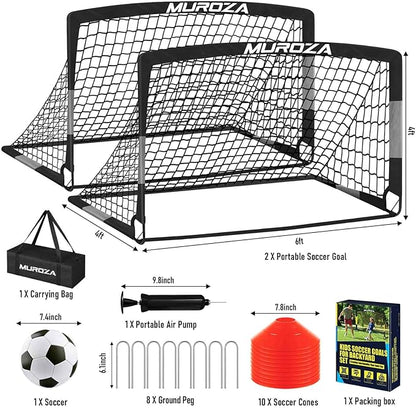 Soccer Goal, Kids Soccer Goals for Backyard Set, 2 Pack of Portable Pop Up Soccer Net with Soccer