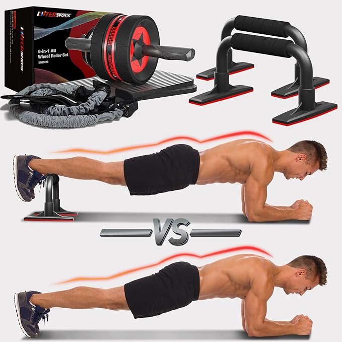 Ab Rollers Wheel Kit, Exercise Wheel Core Strength Training Abdominal Roller Set with Push Up Bars