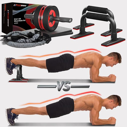 Ab Rollers Wheel Kit, Exercise Wheel Core Strength Training Abdominal Roller Set with Push Up Bars