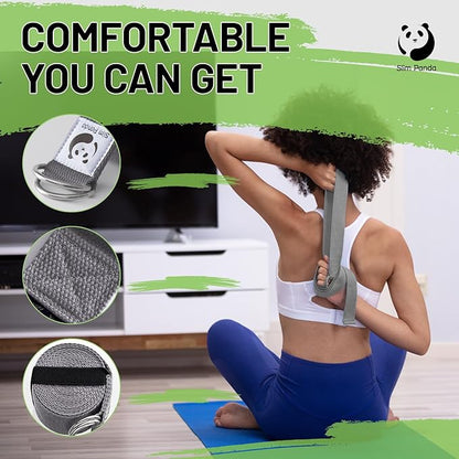 Slim Panda Yoga Strap for Stretching,Cotton Yoga Strap with Adjustable D-Ring Buckle,Non-Elastic