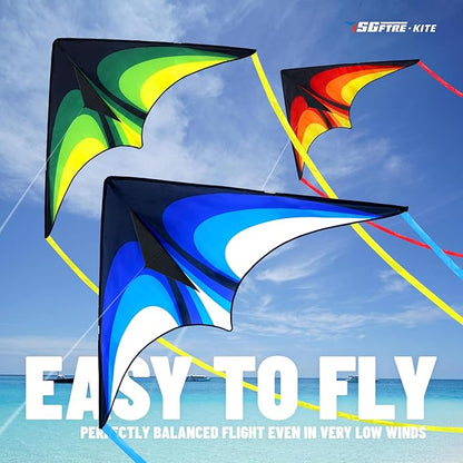 Red Green Blue Three Piece Large Delta Kite,Extremely Easy to Launch for Beginners,Kites for Kids