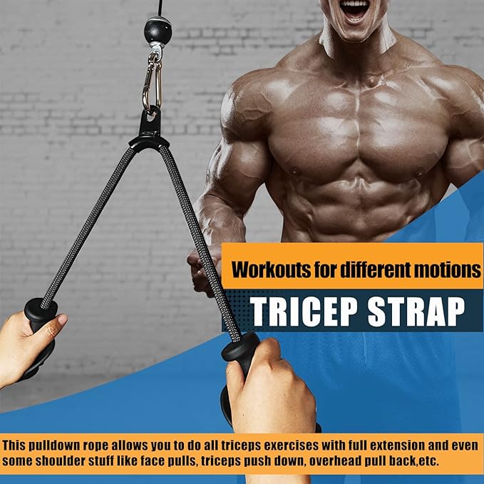 Ergonomic Tricep Rope Pulldown Attachments, Upgraded 27 32 40 & 47 Inch Extra Long Triceps Rope