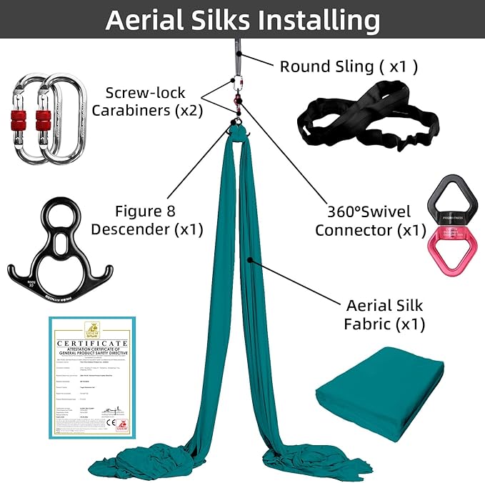 PRIOR FITNESS Aerial Silks Set, Professional Thicker Low Stretch Fabric 9/15/20 Yards Aerial Silk
