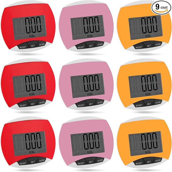 9 Pcs Simple Pedometers Bulk for Walking Steps and Miles Walking Step Counters with Calories Burned