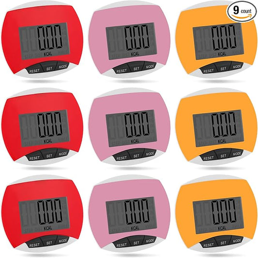 9 Pcs Simple Pedometers Bulk for Walking Steps and Miles Walking Step Counters with Calories Burned