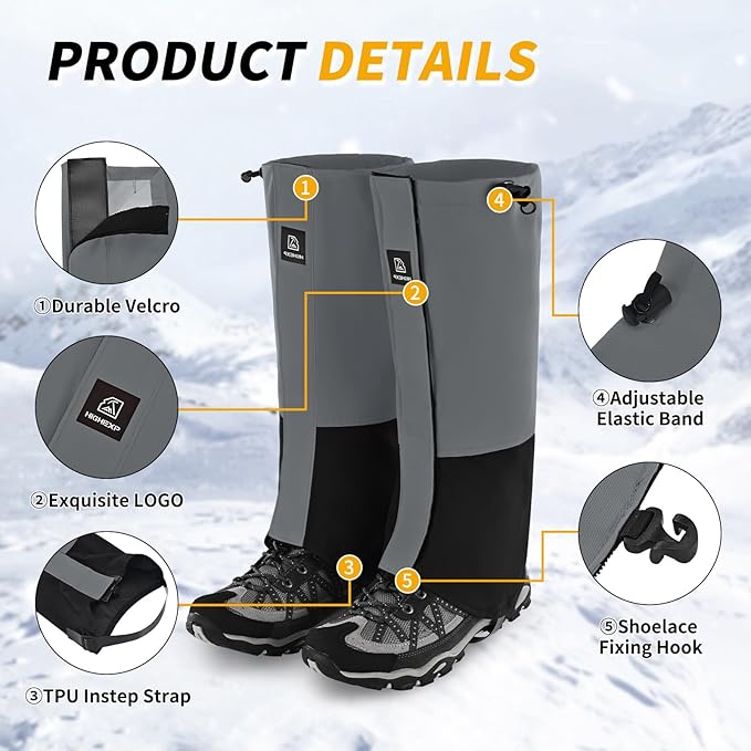 Leg Gaiters 100% Waterproof Adjustable Shoe Snow Boot Guard Gators for Hiking Shoe Cover Hunting
