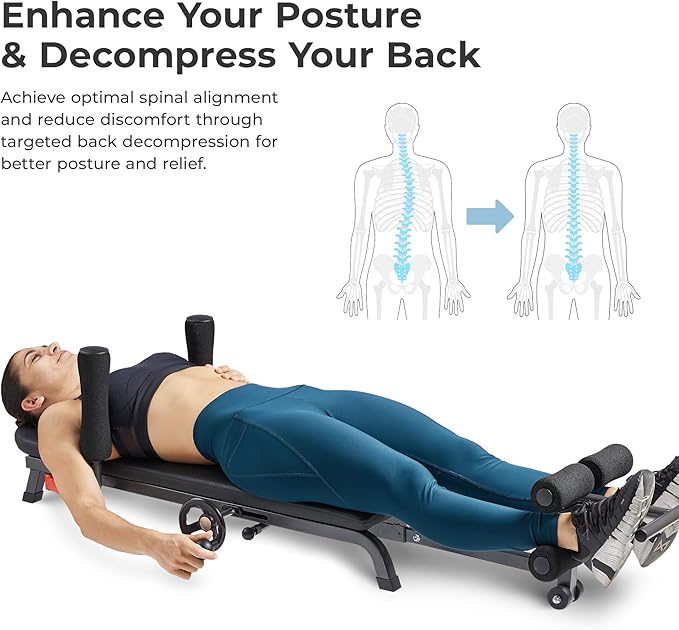 Sunny Health & Fitness Full Body Traction & Stretch Decompression Bench/Table Machine for Lumbar