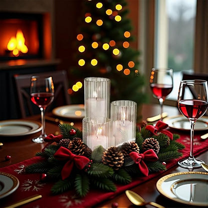 Set of 12 Elegant White Pillar Candles with Clear Ribbed Glass Holders?“Perfect for Weddings