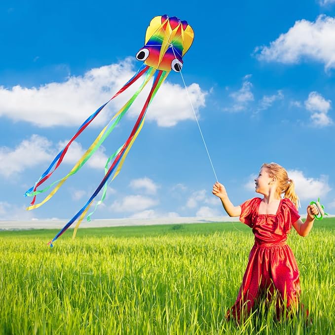 Large Octopus Kites for Kids & Adults,Big Kite for Beginners, Kites for Kids Ages 4-8,Outdoors