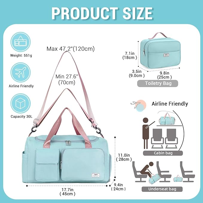 FIORETTO Women's Gym Duffle Bag with Shoes Compartment, 37L Capacity, Ideal for Travel, Gym