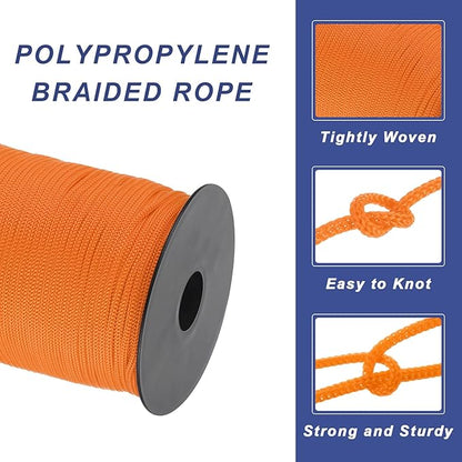 MECCANIXITY 1/8 Inch Polypropylene Rope Braided Ropes, 328ft Nylon Rope Hollow Utility Cord for