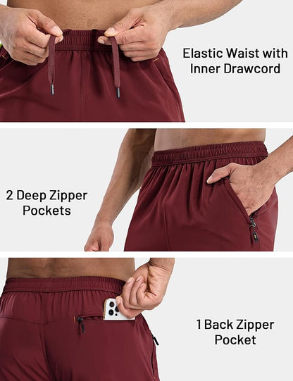 MIER Men's Quick Dry Running Shorts with Zipper Pocket, Elastic Waist Athletic Workout Exercise