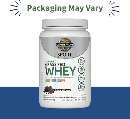 Garden of Life Sport Whey Protein Powder Chocolate, Premium Grass Fed Whey Protein Isolate Plus