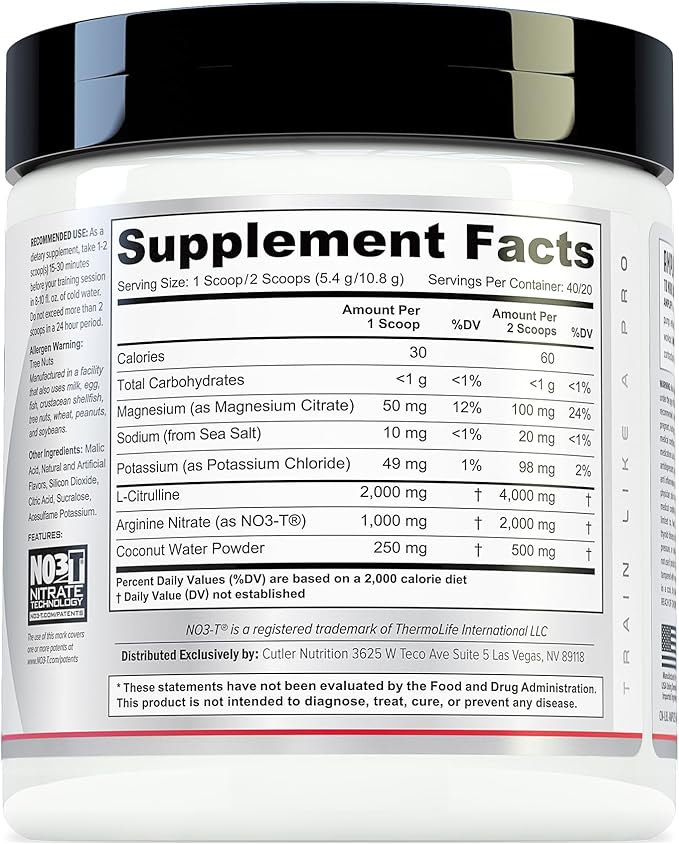 Cutler Nutrition Amplify Pump Pre Workout Caffeine Free Nitric Oxide Booster containing Arginine