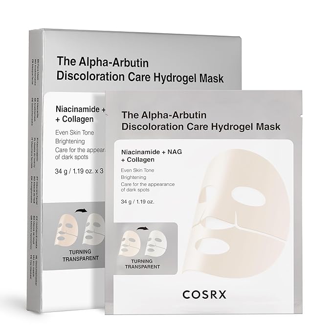 COSRX The Alpha-Arbutin Discoloration Care Hydrogel Face Masks Skincare 3 EA, Collagen Face Mask