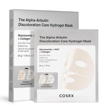 COSRX The Alpha-Arbutin Discoloration Care Hydrogel Face Masks Skincare 3 EA, Collagen Face Mask
