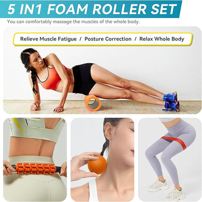 5 in 1 Foam Roller Set for Deep Tissue Muscle Massage, Trigger Point Fitness Exercise Foam Roller