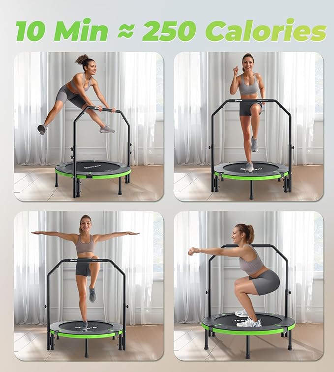 BCAN 40"/48" Foldable Mini Trampoline, Rebounder Trampoline for Adults, U/T Adjustable Foam Handle