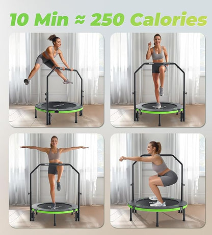 BCAN 40"/48" Foldable Mini Trampoline, Rebounder Trampoline for Adults, U/T Adjustable Foam Handle