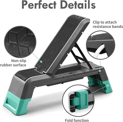leikefitness Exercise Step Platform, Multifunctional Aerobic Deck with Cord and Adjustable Dumbbell