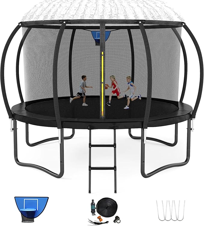 Trampoline 12FT 14FT 15FT 16FT for Kids/Adults - Outdoor Recreational with Enclosure Net Curved