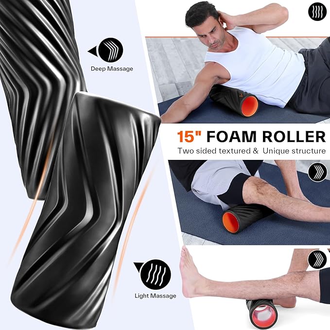 Sportneer 4 in 1 Foam Roller Set: Dual Textures Foam Roller, Foot Roller, Lacrosse Ball, Traction