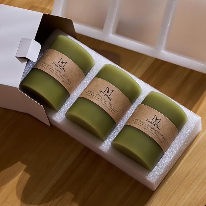 MOZEAL 3" x 6" Hand-Poured Unscented Candle, Dripless Pillar Candle Set of 3, Long Lasting Burning